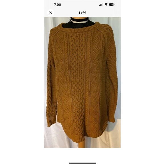 LL Bean Signature Womens Sweater Fisherman Cable Knit Cotton Side Zipper Size Lg - Picture 1 of 8